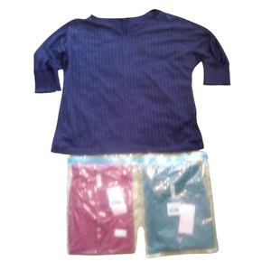 Blusa Pullover Cómoda Informal Cuello en V Manga Dolman Tejido Acanalado en Rojo y Verde - Imagen 1 de 5
