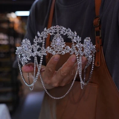 New Princess Irregular Silver CZ Crystal Bridal Tiaras Crowns Wedding Headpiece - Image 1 of 4