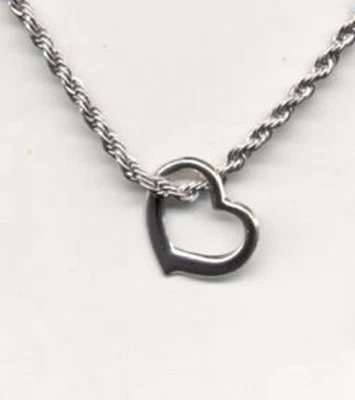 Catena In Oro Bianco 14 KT EP 16" 1,4MM A Corda Con Cuore Fluttuante - Immagine 1 di 2