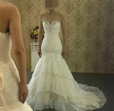 Corset Wedding Dress Applique Lace Champagne Mermaid Style Bridal Dress - Image 1 of 4