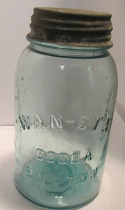 antique Fruit Jar aqua-Wan-Eta-Coca Boston quart vintage - Picture 1 of 3