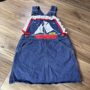 Vintage Just For Kids Girls Clothes SZ 6 Denim Jean Dress Overalls Embroidered - Picture 1 of 12