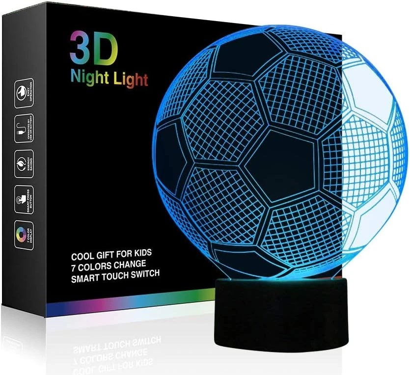Soccer Night Lights for Kids Illusion Football Lights Lamp 7 LED Colors Soccer - Image 1 of 4