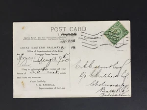 D 1913 GREAT EASTERN RAILWAY LIVERPOOL ST STATION POSTCARD TO FELIXSTOWE - Picture 1 of 2