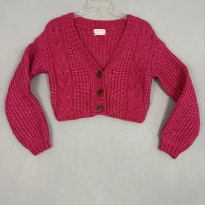 Cárdigan suéter para mujer Urban Outfitters XS rosa tejido con cable recortado cuello en V Foto 1 de 4