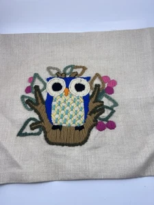 VTG Rare Erica Wilson “Owl” Crewelwork Completed UnFramed Retro - Picture 1 of 5