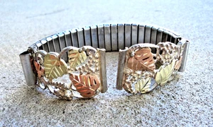 Black Hills Gold 925 Sterling w/ 12K Red & Yellow Gold Leaves Watch band 18mm - Picture 1 of 7