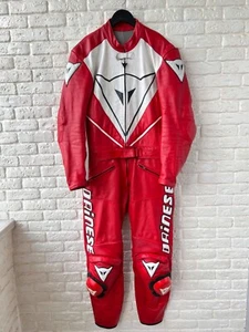 Dainese Red Logo Leather Moto Bike 2 pcs Race Suit Men's Size 52 / M - Picture 1 of 15