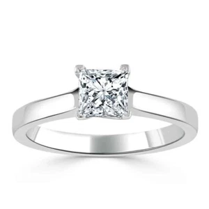 Princess Cut Solitaire Band Ring for Women 925 Silver Gold Finish Engagement - Picture 1 of 4