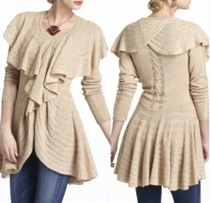 XS Anthropologie Leifnotes "Ridged Ruffles Cardigan" Sweater - Picture 1 of 5