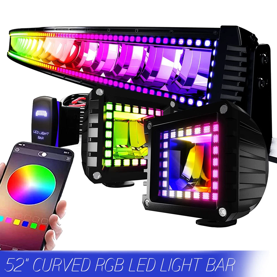 52"  LED Light Bar Offroad Driving Remote RGB Halo Color Changing For 4x4 ATV Foto 1 de 4