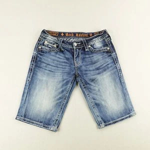 Rock Revival Shorts Womens 27 Blue Denim Anett Bermuda Jean Jorts Faded Whiskers - Picture 1 of 12