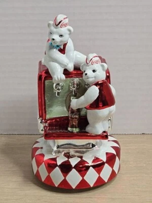 Vtg Coca Cola Soda Parler Music Box Christmas Santa Bears Coke Machine Figurine  - Image 1 of 4