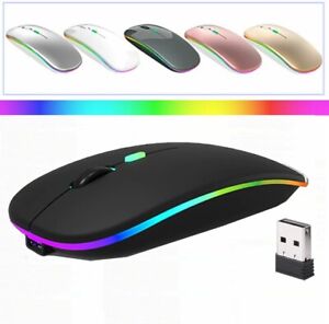 Slim Silent Rechargeable Wireless Mouse RGB LED USB Mice MacBook Laptop PC UK