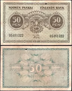 50 Pennia 1918 - Serie: 05481322 - Finlandia - Pick:34 - "VG" -D33 - Imagen 1 de 4