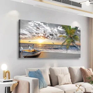 Beach Wall Art for Living Room Bedroom Office Sunrise Sunset Canvas Wall Art Pai - Picture 1 of 9