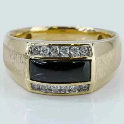 Men's 2Ct Simulated Diamond & Onyx Engagement Band Ring 14K Yellow Gold Plated - Image 1 of 4