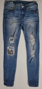 True Religion Halle Jeans Damen Größe 27 Mid Rise Super Skinny Distressed Patch - Bild 1 von 16