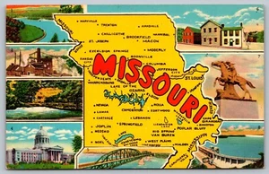 Missouri Map The Show Me State Labeled & Numbered 1960s Chrome Old Postcard F16 - Imagen 1 de 2