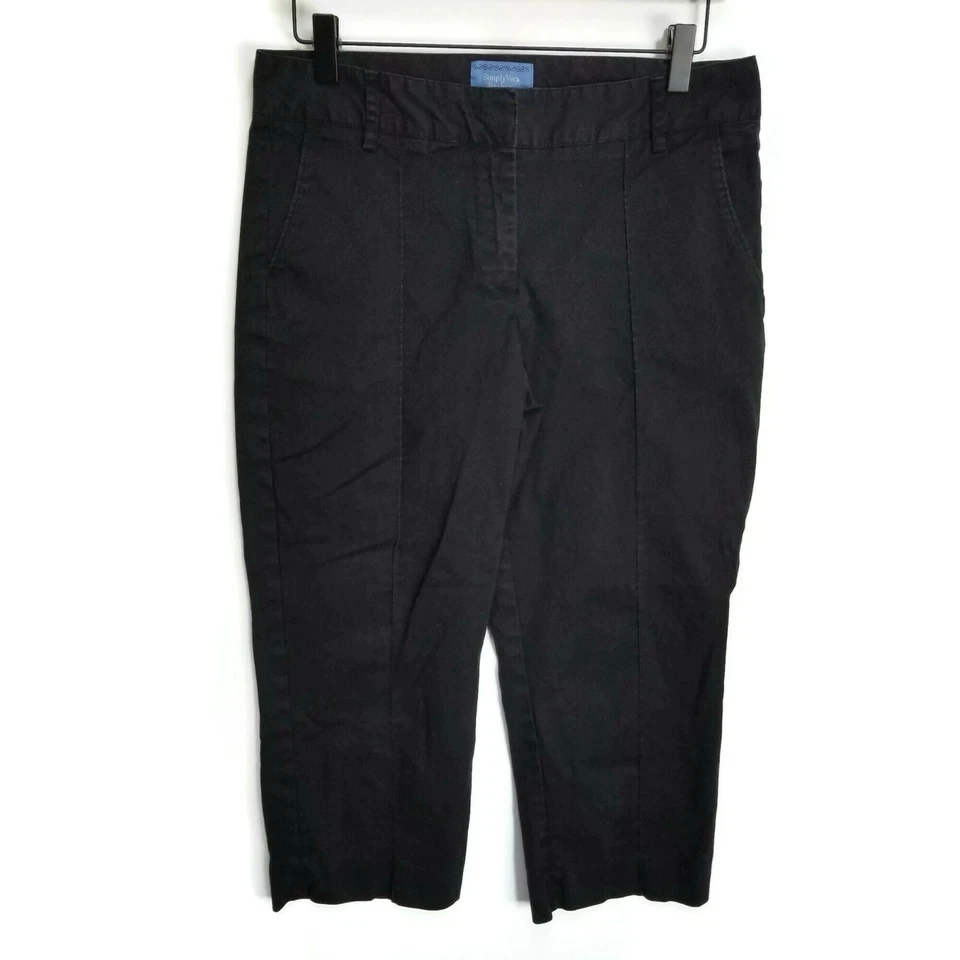 Simply Vera Vera Wang Black Crop Capri Khaki Pants Womens 6 Low Rise 20" inseam - Image 1 of 4