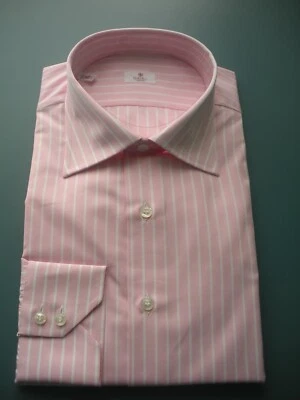 Camicia uomo in cotone a righe rosa/bianche Marca Oriali Firenze tg. 45 - Immagine 1 di 2