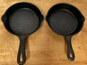 2 Used Vintage #3 Cast Iron 6 Inch Frying Pan Unbranded 1.92 & 1.54 Lbs - Picture 1 of 9