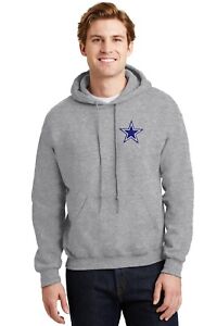 Dallas Cowboys Hoodie Pullover  Sweatshirt Embroidered - Gildan Grey Large