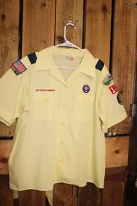 Boy Scouts of America Uniform Ladies Yellow 38-40 Shirt SEWN on patches - Picture 1 of 4