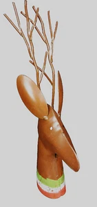 Statuina Natale Country Topper bottiglia vacanza testa di renna cervo metallo dipinto - Foto 1 di 6