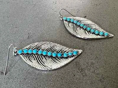Bohemian style earrings with turquoise stone earrings in leaves shape vintage - Image 1 of 4