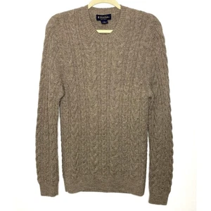 Maglione girocollo Brooks Brothers marrone bambino alpaca maglia cavo pullover Perù M - Foto 1 di 9