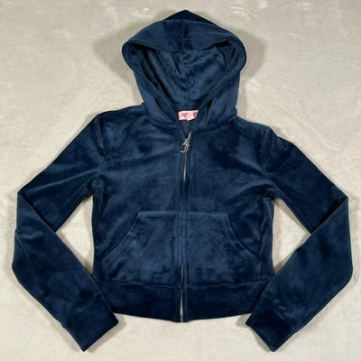 Vintage Y2K Juicy Couture Velour Hooded Track Zip-Up Jacket Blue Women's Size XS - Image 1 of 4