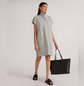 EVERLANE The Easy Workwear Dress Large White Navy Micro Stripe Pull Over Sheath - Picture 1 of 13