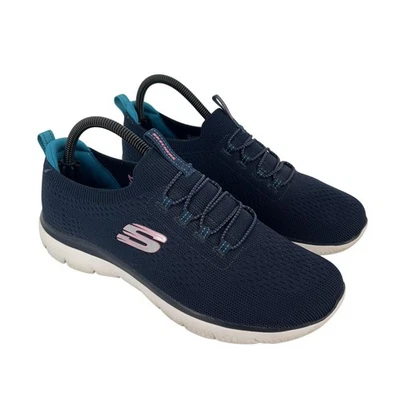斯凯奇懒人鞋女式 9 码海军蓝青蓝色弹力版型瑜伽泡沫 SN 150116 — 第 1/4 张图片