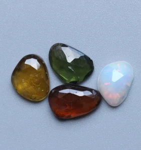 Opal & Tourmaline Rose Cut Gemstone Natural Rose Cut Faceted Cabs Set 8.5To10MM - Picture 1 of 10