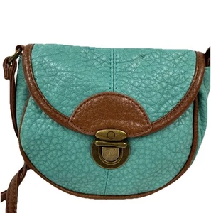 American Eagle Outfitters Small Leather Turquoise And Brown Crossbody Bag - Picture 1 of 8