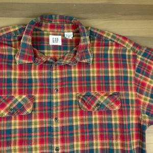 Vintage Herren GAP rot & gelb kariert Langarm Knopfleiste Flanellhemd XL Y2K - Bild 1 von 9