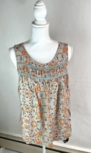 Knox Rose Top Women Large Orange Pink Blue Sleeveless Floral Boho Peasant Hippie - Picture 1 of 11