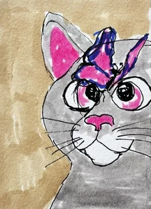 Tarjeta de arte en miniatura original ACEO pintura gato de Carole Collins M30 - Imagen 1 de 1