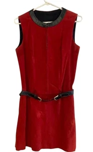Abito A Line Rosso Arancione Taglia S Senza Maniche Cintura Vintage Anni 60 Olanda Scamosciato - Foto 1 di 8