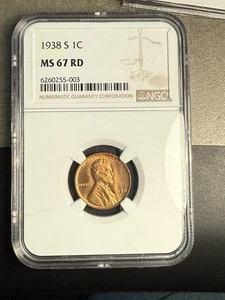 1938-S Lincoln Wheat Cent NGC MS 67 RD - Picture 1 of 4