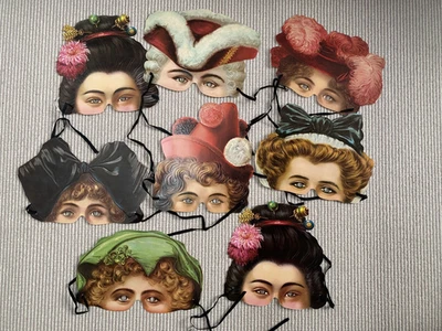 8  Facsimile Victorian Half Face Masks with Ribbon Ties Card V&A Tussauds etc - Image 1 of 4