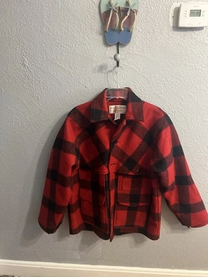 Filson Size 38 Mens 100% Wool Mackinaw Jacket Cruiser Red black Plaid - Image 1 of 4