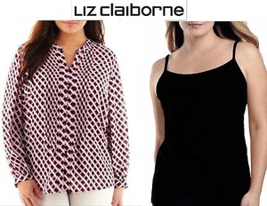 NWT $45 SZ 2XL LIZ CLAIBORNE 2 PIEZAS BLUSA / CAMI TOP BLANCO GASA NEGRA XXL - Imagen 1 de 7
