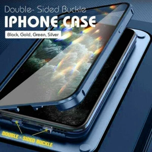 360° Double-Sided Glass Case For iPhone 15 14 13 Pro Max 12 Buckle Phone Cover - Picture 1 of 16
