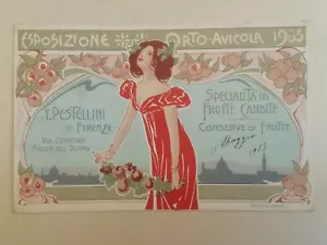 CARTOLINA ESPOSIZIONE ORTO AVICOLA 1903 FIRENZE FRUTTA DONNINA CANDIDA LIBERTY - Bild 1 von 2