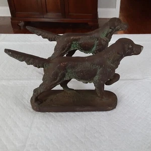 VINTAGE MESSING IRISCHER SETZER ZEIGER HUNDE 2ER SET TÜRSTOPPER/BUCHSTÜTZEN - Bild 1 von 12