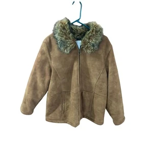 White Stag Womens Size 1x 16W Suede Winter Coat Jacket Full Zip Fur Collar Vinta - Picture 1 of 4