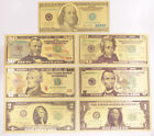 10 Set 70 Pcs US Dollar Banknote Color Gold $1-$100 Bill Crafts Paper Money New