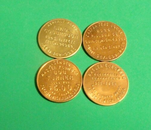 4 Indian Head Cent Size US Bicentennial Trade Tokens: All MICHIGAN Businesses